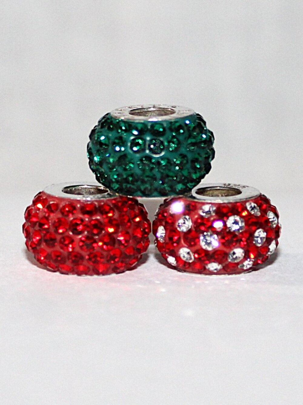 Sterling Silver Sparkle Life  Green & Red Charm Beads